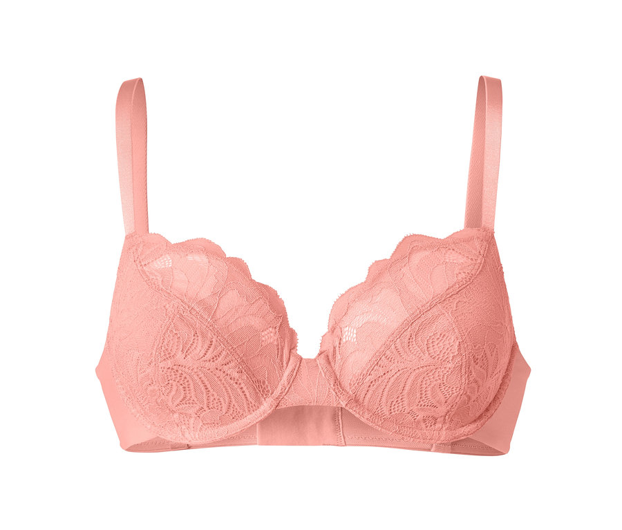 Soutien-gorge à armatures abricot avec de la dentelle.