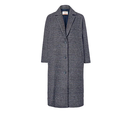 Manteau à carreaux en laine mélangée.