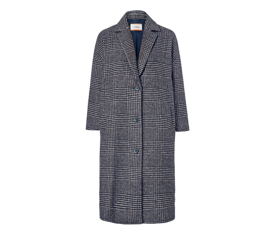 Manteau à carreaux en laine mélangée.
