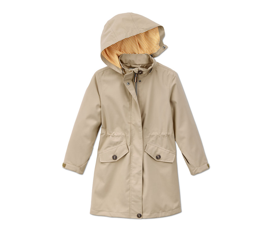 Trench-coat beige pour tous les temps avec capuche en matériaux recyclés.