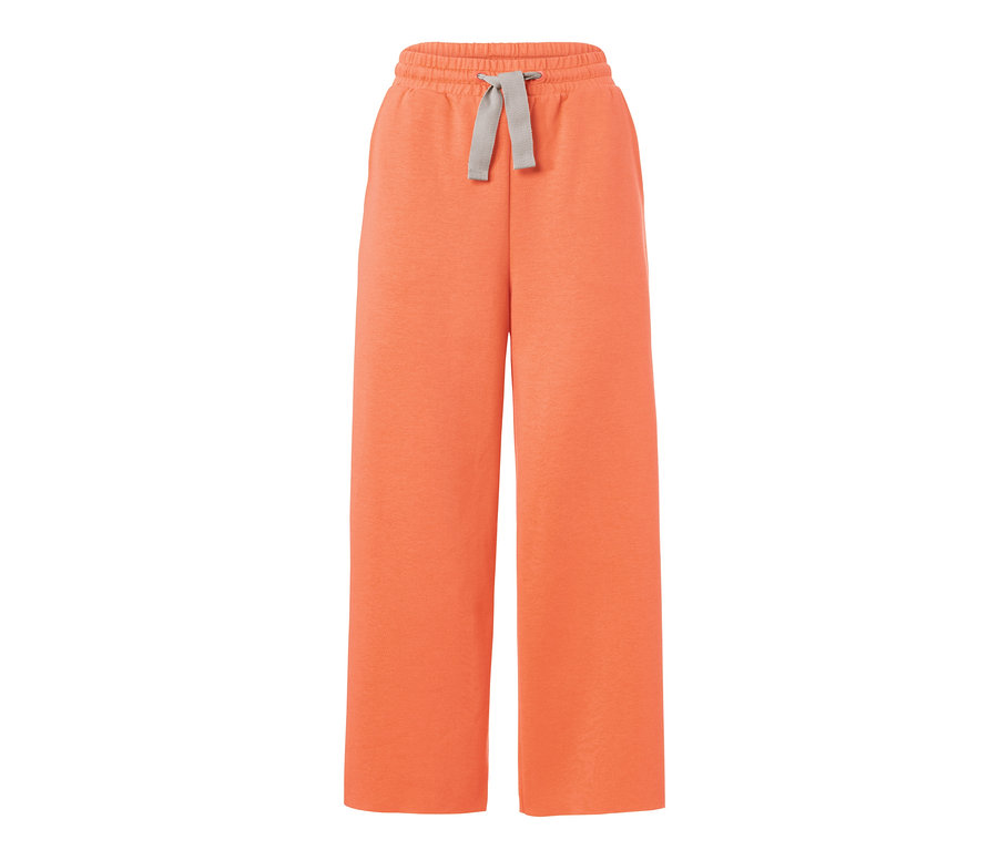 Pantalon de sport molletonné 7/8 orange avec cordon de serrage gris à la taille.