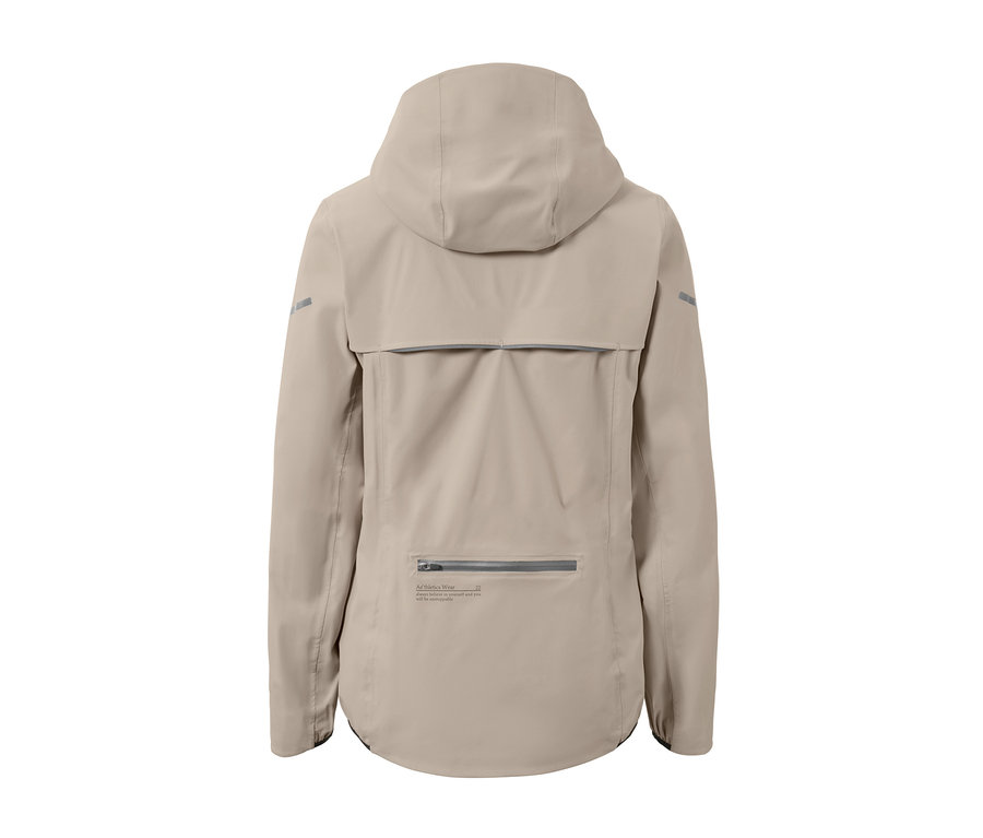 Vue arrière de la veste de sport imperméable taupe.