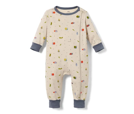 Pyjama pour bébé avec fermeture éclair et motif d'insectes.
