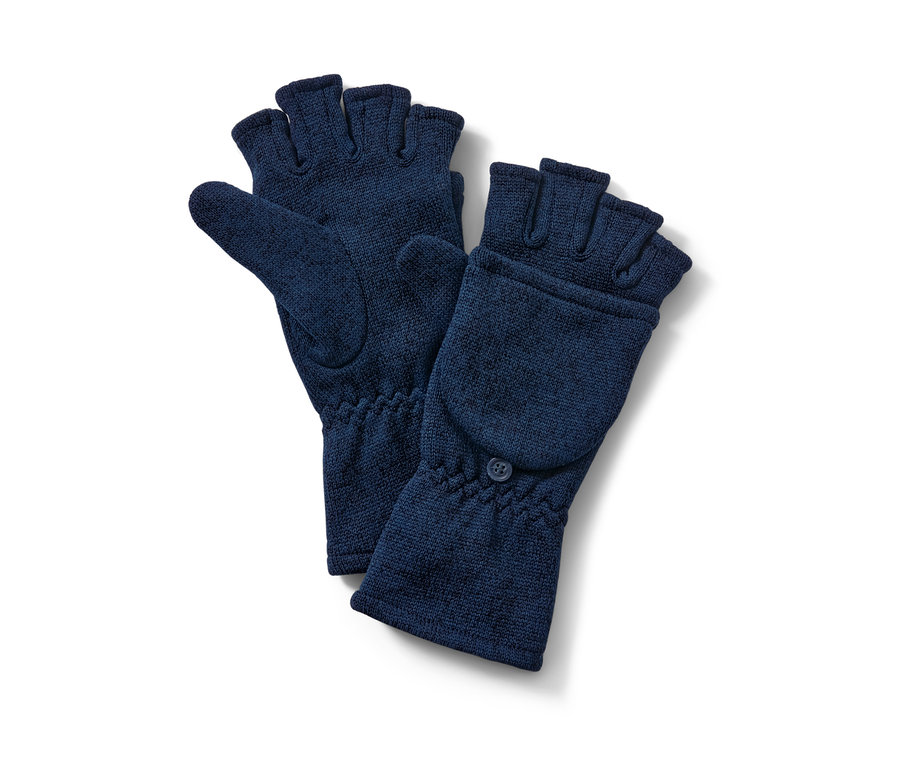 Mitaines avec moufles amovibles en maille polaire bleues.