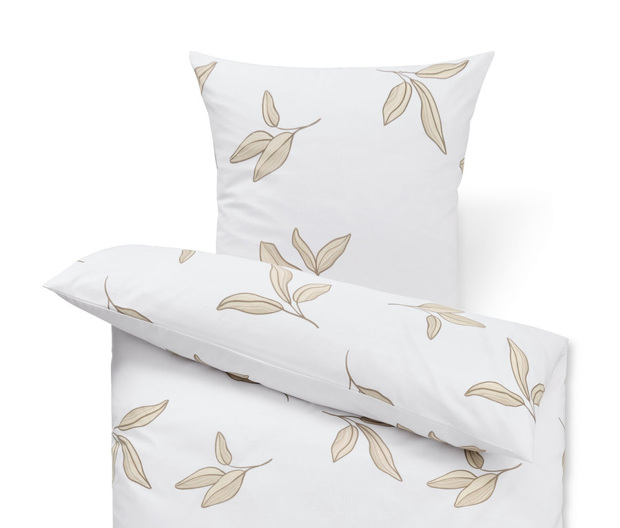 Parure de lit en renforcé blanche avec motif de feuilles.