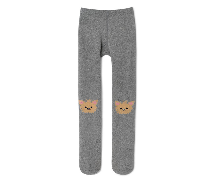 Collant thermique gris pour enfant avec des images de chiens sur les genoux.