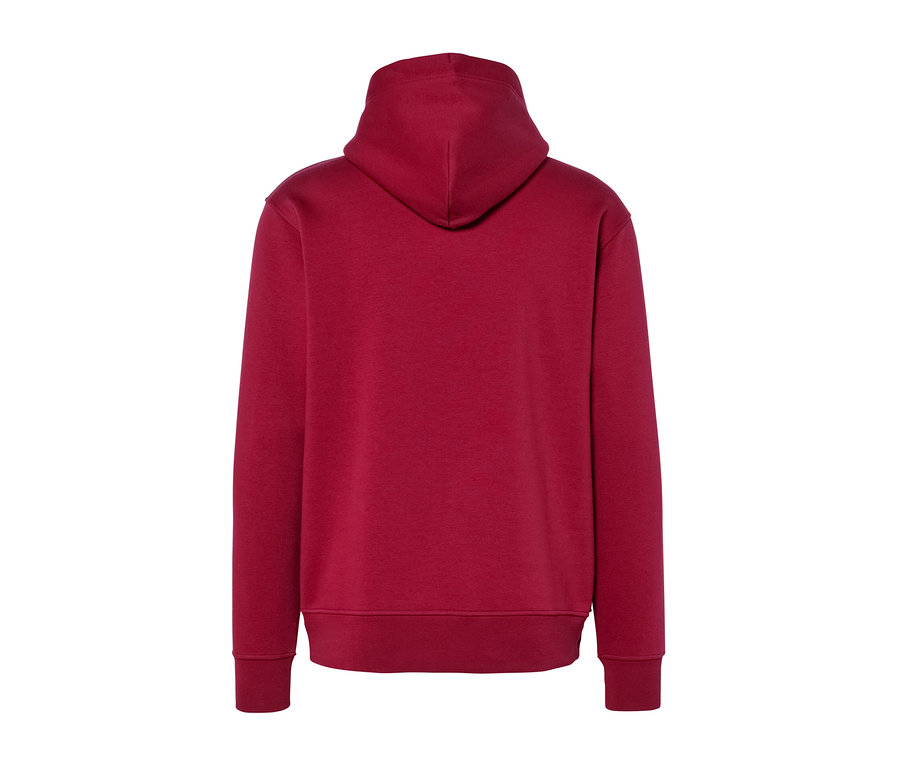 Vue arrière d'un sweat à capuche rouge.