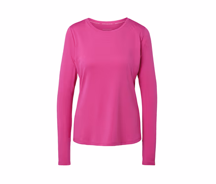 T-shirt technique rose vif à manches longues.