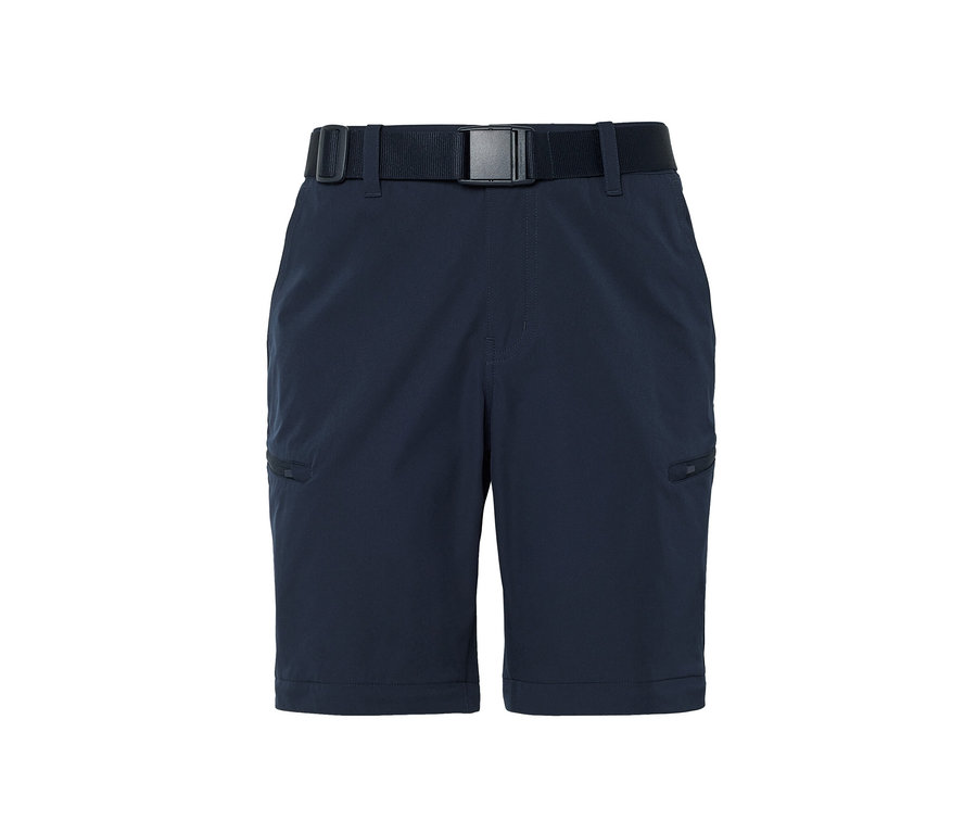 Pantalon technique 2 en 1 bleu avec ceinture noire.
