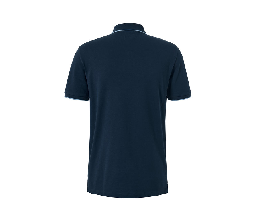 Vue arrière d'un polo en piqué bleu marine.
