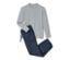 Pyjama pour homme gris avec un pantalon en flanelle bleu foncé.