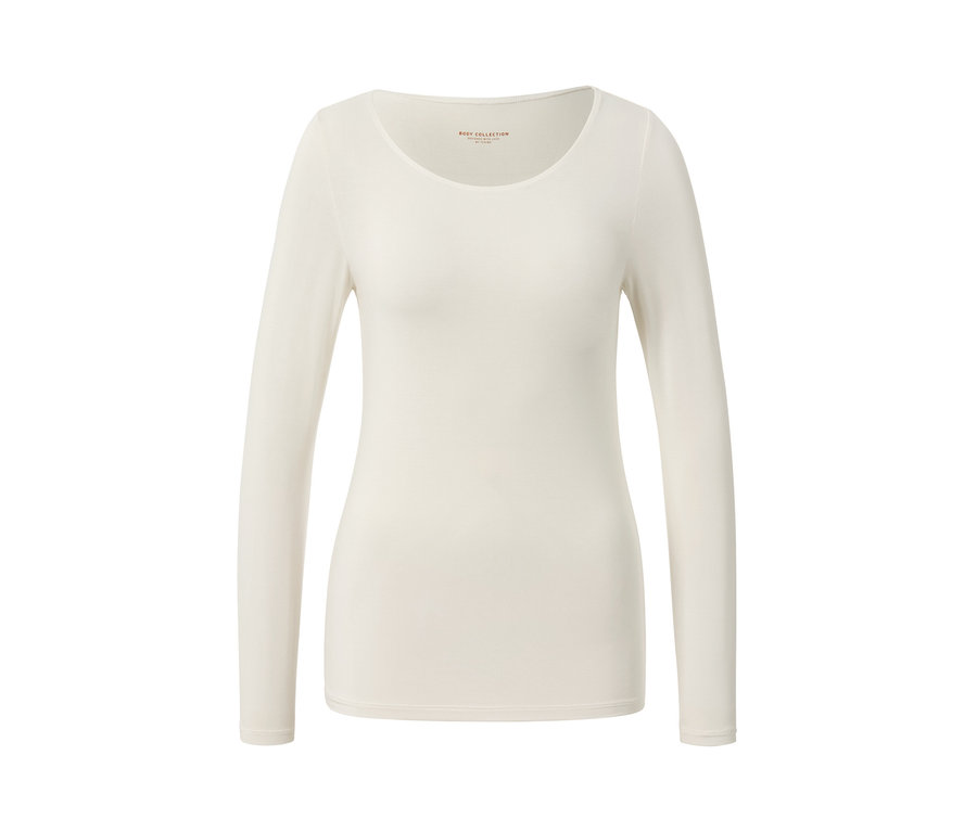 T-shirt à manches longues crème en mélange de modal et soie.