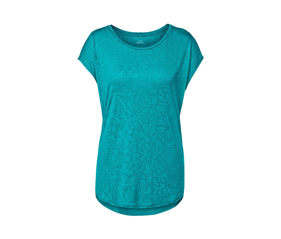 T-shirt de sport turquoise à manches courtes.