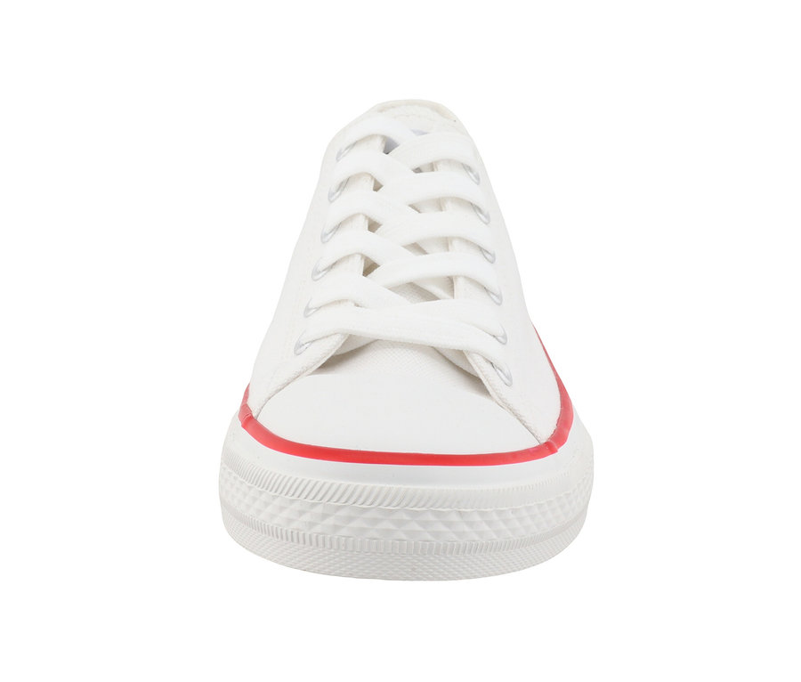 Sneaker Tom Tailor en textile blanc avec une ligne rouge sur la semelle.