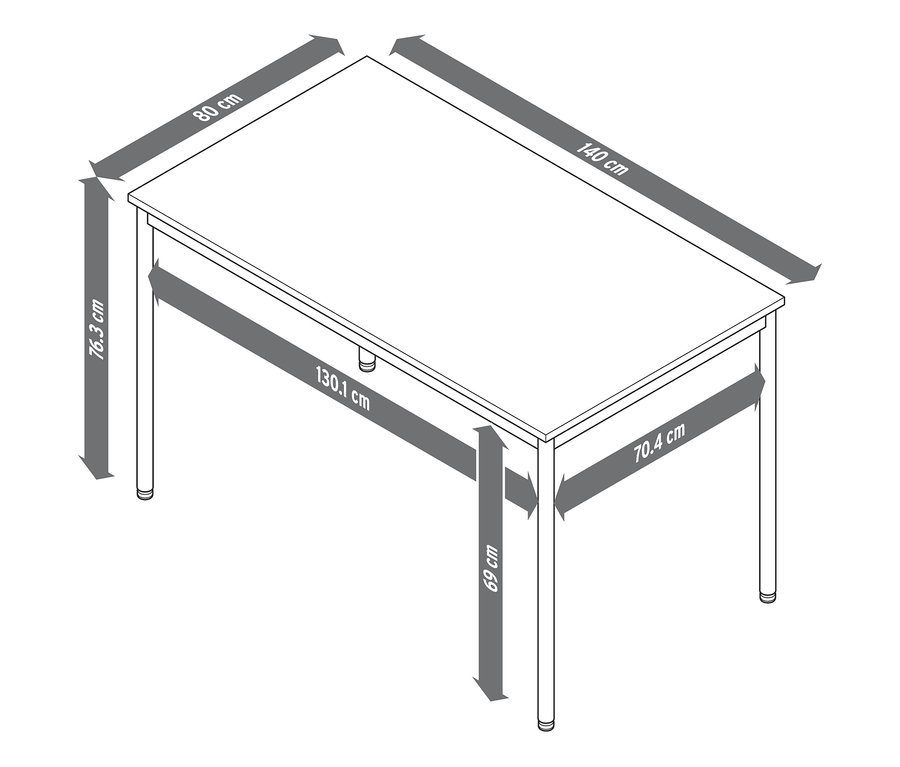 Schéma d'une table en métal « CN3 », env. 140 x 80 cm.