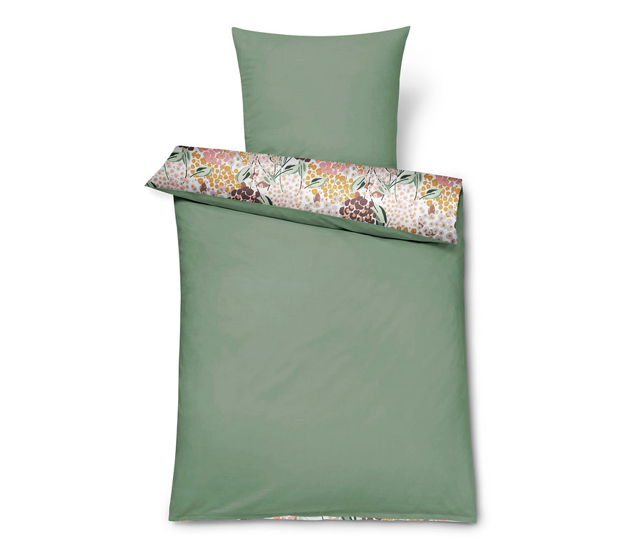 Parure de lit en renforcé verte, taille normale et grande taille, avec motif floral.