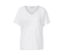 Blouse structurée blanche à manches courtes et encolure en V.