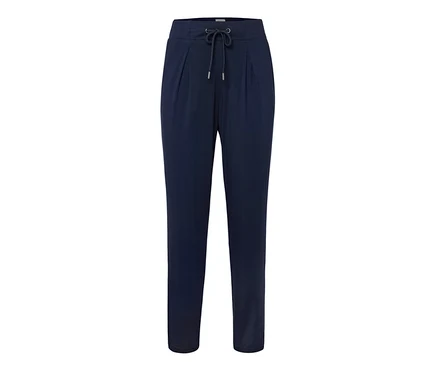 Pantalon en jersey bleu foncé avec cordon de serrage à la taille.