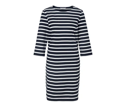 Robe molletonnée à rayures bleues et blanches.