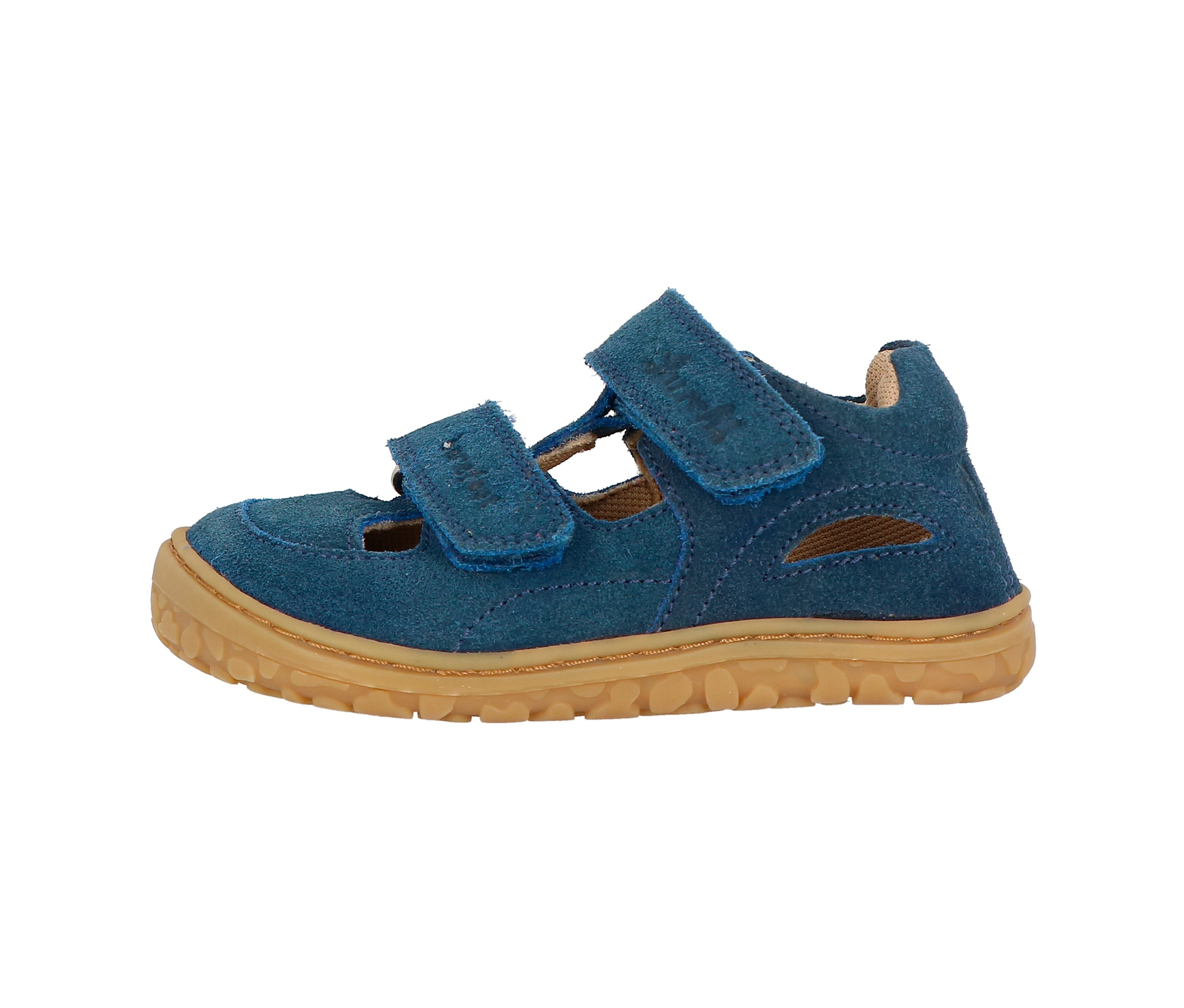 Sandale Lurchi « Barefoot » bleue avec semelle marron.
