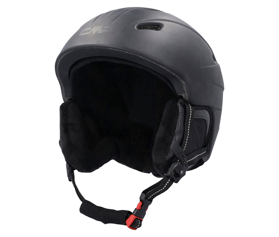 Un casque de ski noir avec des protège-oreilles.