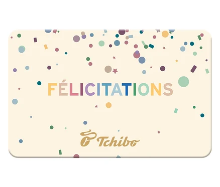 Une carte cadeau "Félicitations" avec des confettis.