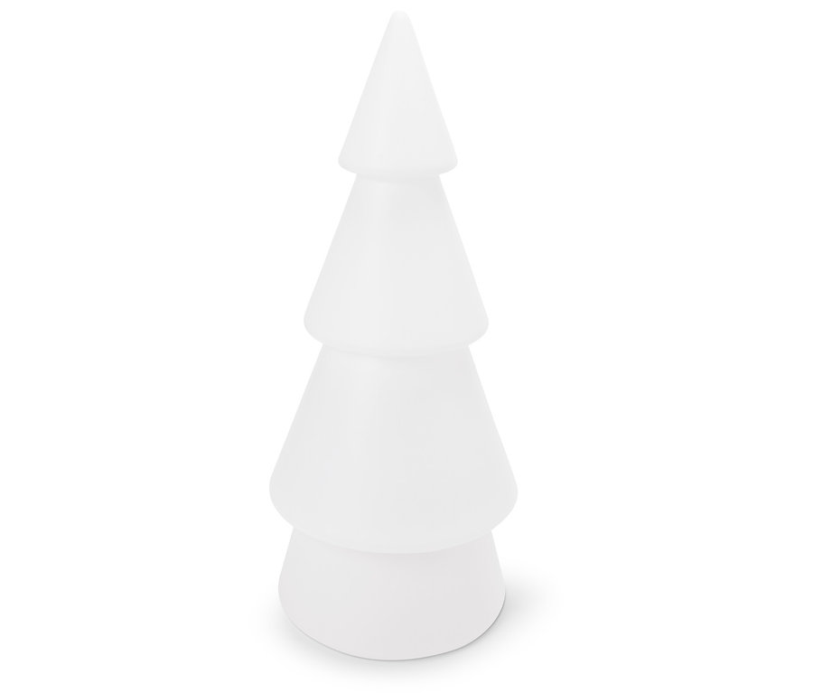 Sapin de Noël décoratif blanc sur fond blanc.