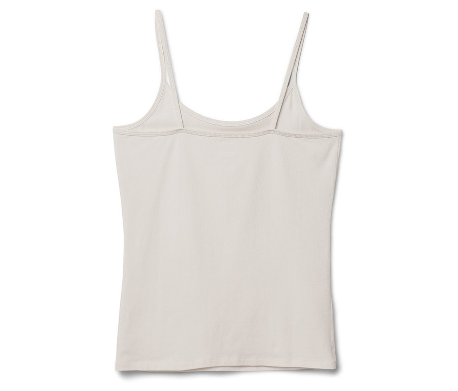 Débardeur beige à fines bretelles, vue de dos.