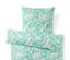 Parure de lit en renforcé verte avec motif de feuilles blanches, taille standard.
