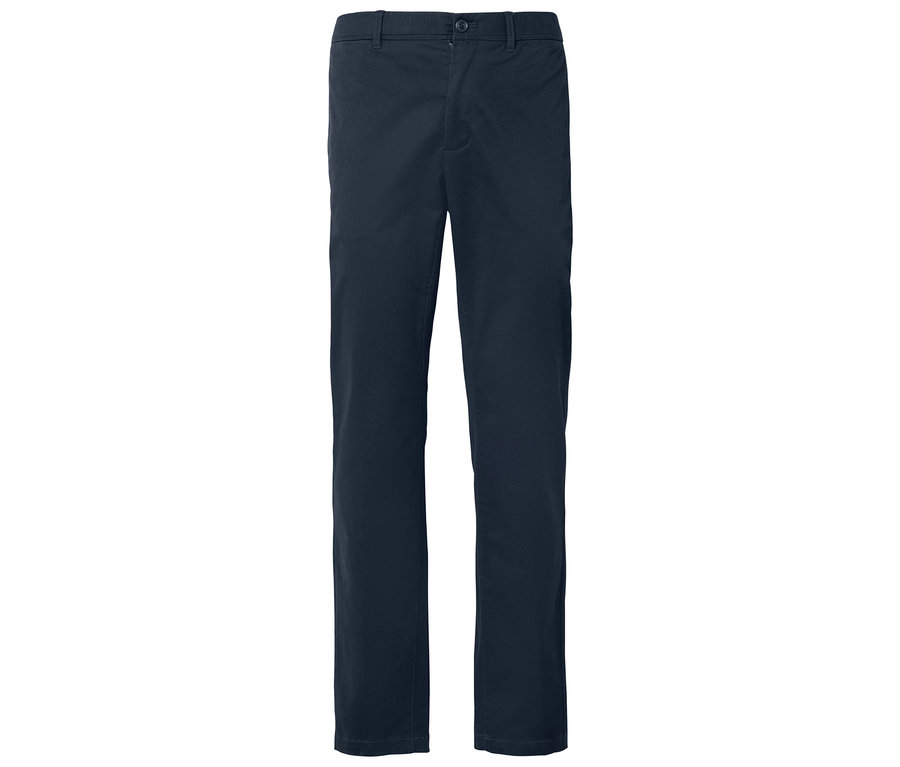 Pantalon bleu marine pour homme avec un bouton en haut.