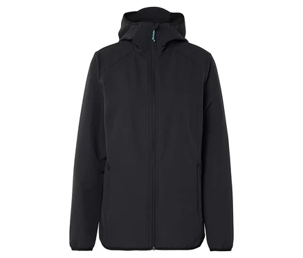 Veste noire à capuche avec fermeture éclair.