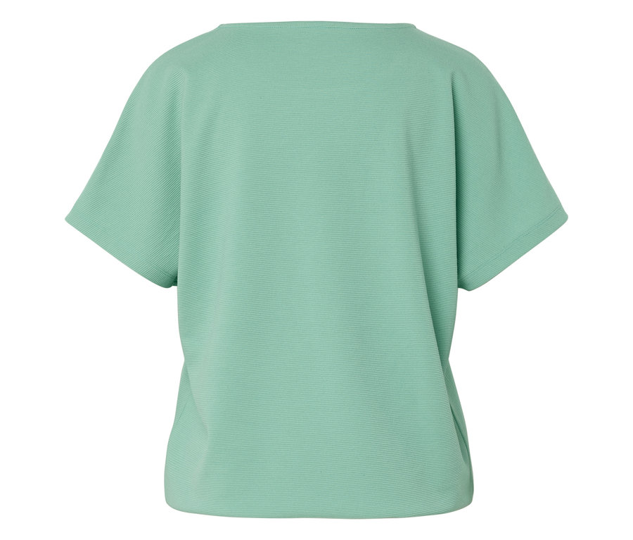 Vue arrière d'un haut à manches courtes pour femmes, vert menthe, avec une texture côtelée.