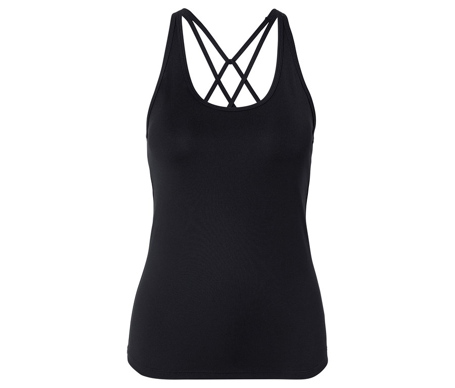 Débardeur noir avec bretelles croisées dans le dos.