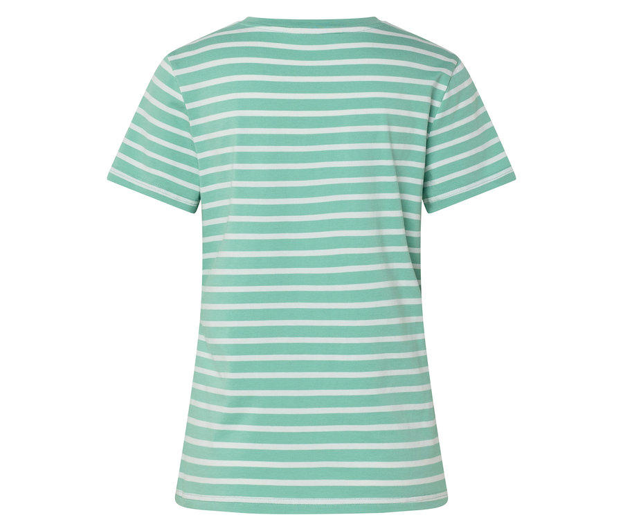Vue arrière d'un t-shirt rayé vert et blanc.