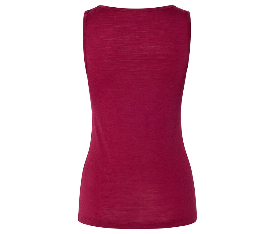 Débardeur rouge foncé vu de dos, avec un col rond et une coupe légèrement ajustée.
