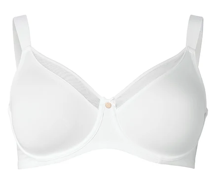 Soutien-gorge blanc à armatures avec bretelles réglables.