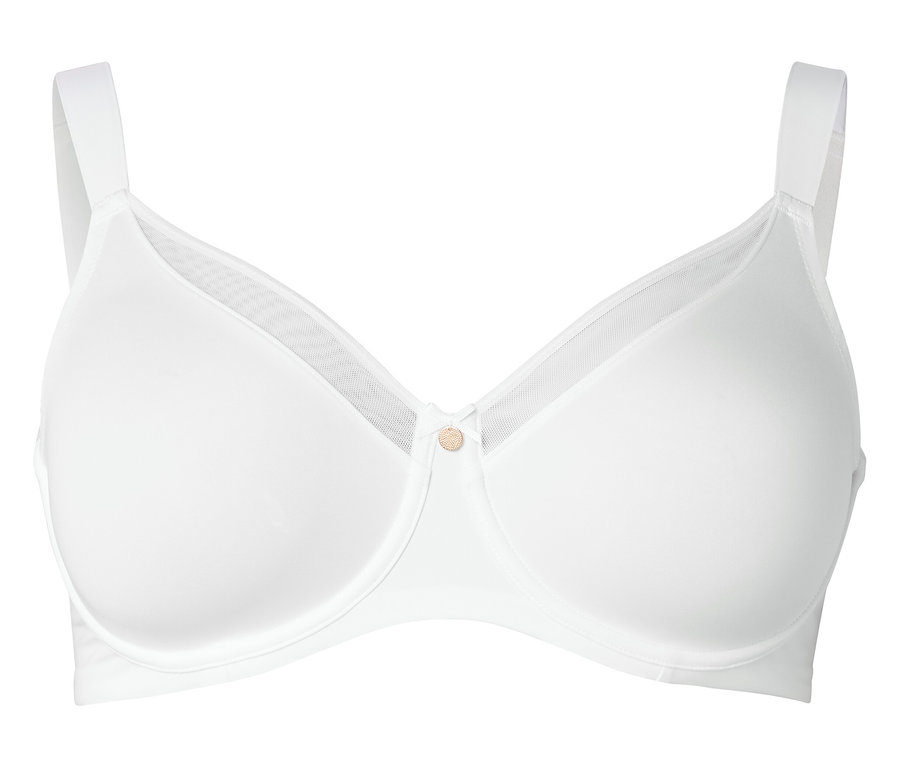 Soutien-gorge blanc à armatures avec bretelles réglables.