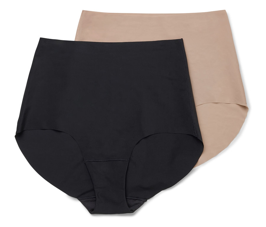 Deux pantys highwaist Magic Cut « light shaping » noirs et beige sont posés l'un sur l'autre.