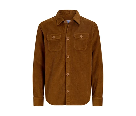 Chemise en velours côtelé marron Jack&Jones Regent à manches longues, deux poches poitrine et boutonnage sur le devant.