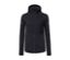 Veste thermique noire avec fermeture éclair et capuche.