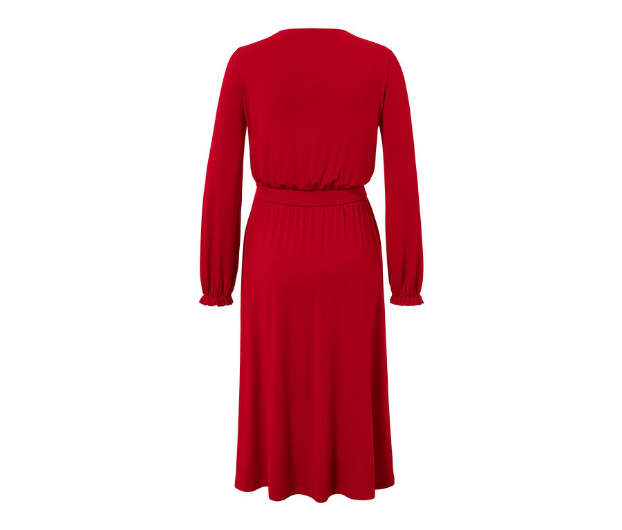 Robe en jersey mi-longue rouge à manches longues et taille élastiquée.