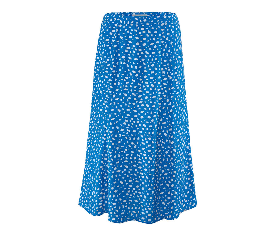 Jupe bleue à imprimé.