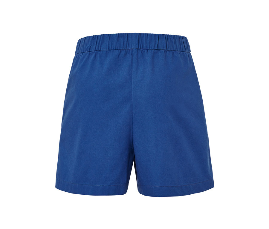 Short tissé bleu avec taille élastique.