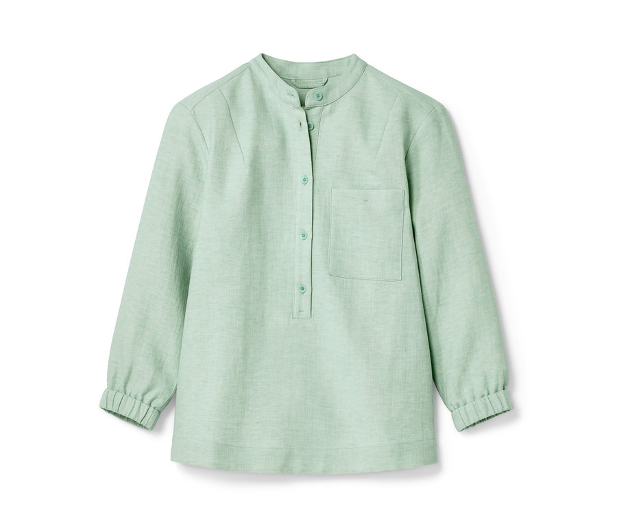 Blouse vert clair en lin à manches longues et boutons. Blouse NAH/STUDIO | Mélange de coton et de lin, Caribbean, Sake