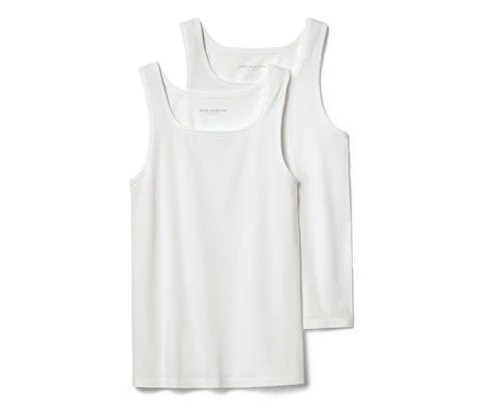 Deux maillots de corps en jersey blancs, 2 pièces, sont posés l'un sur l'autre.