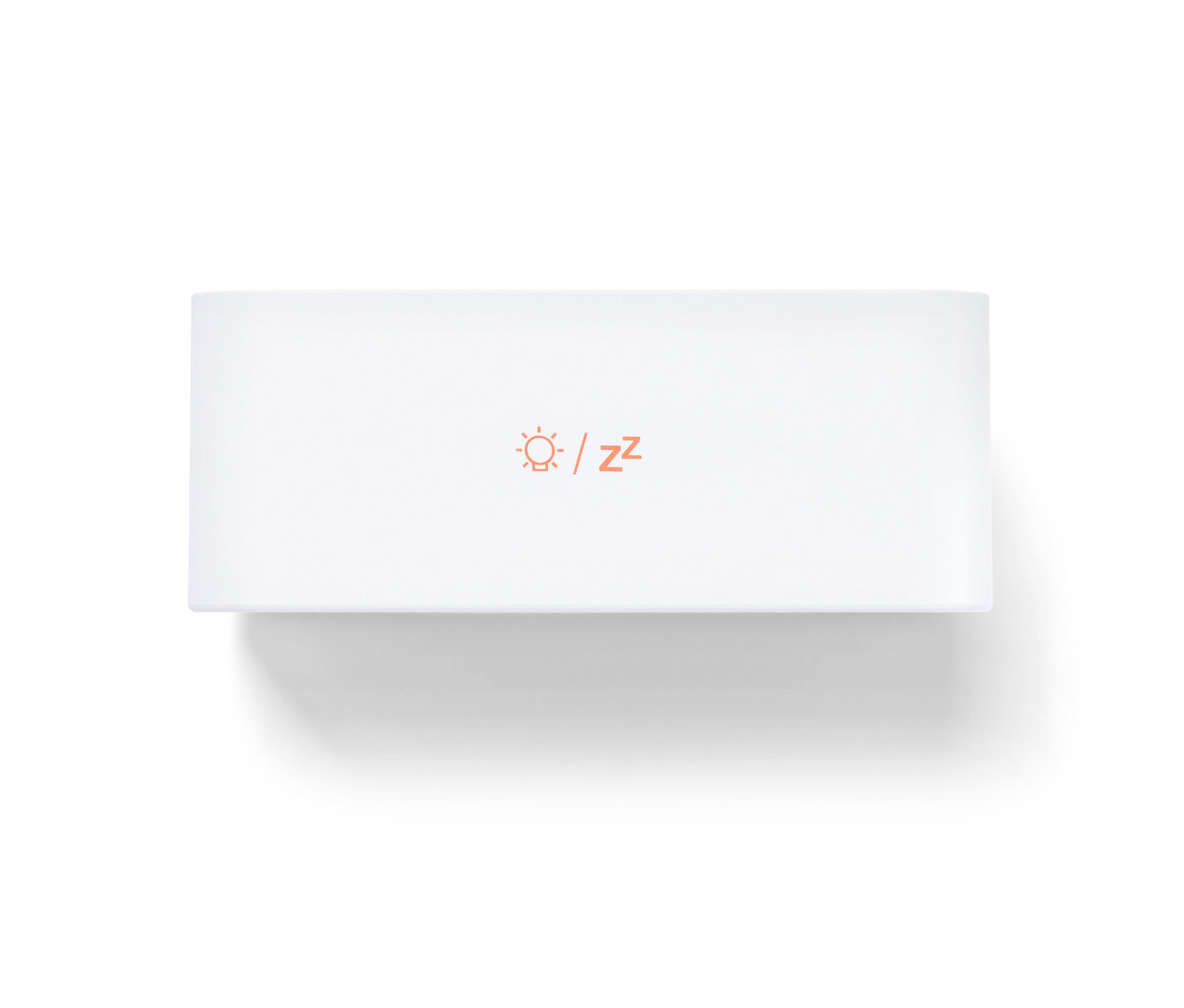 Un réveil LCD numérique blanc avec un symbole de soleil et des lettres Z en orange.