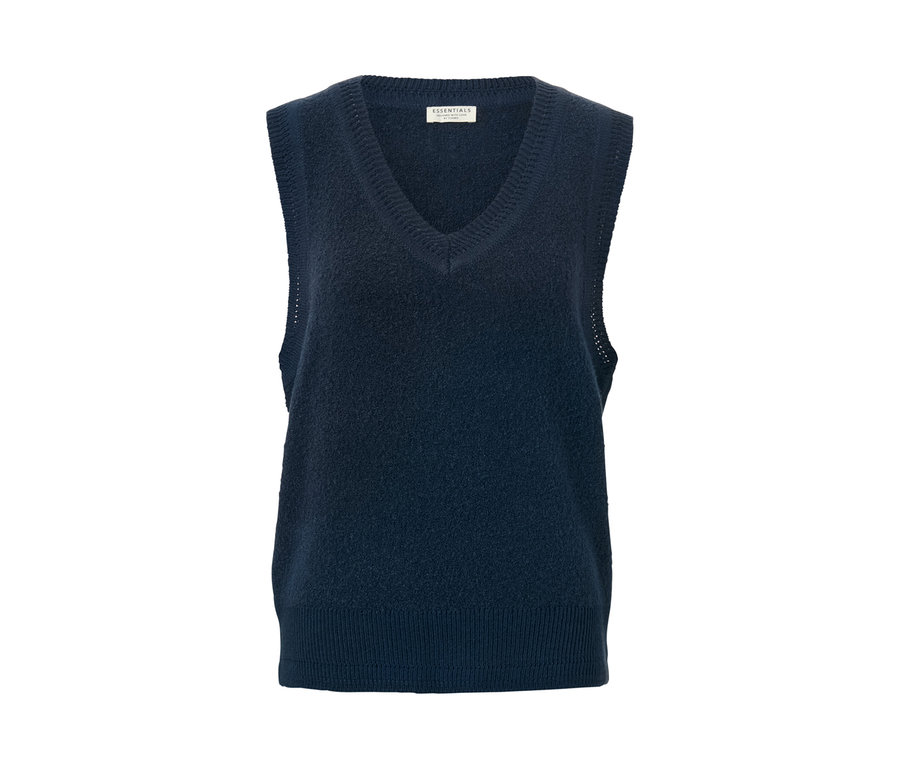 Un débardeur en maille bleu marine, aspect bouclé.