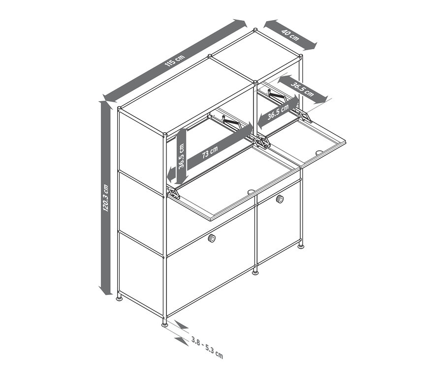 Dimensions de la commode « CN3 » avec 6 abattants.
