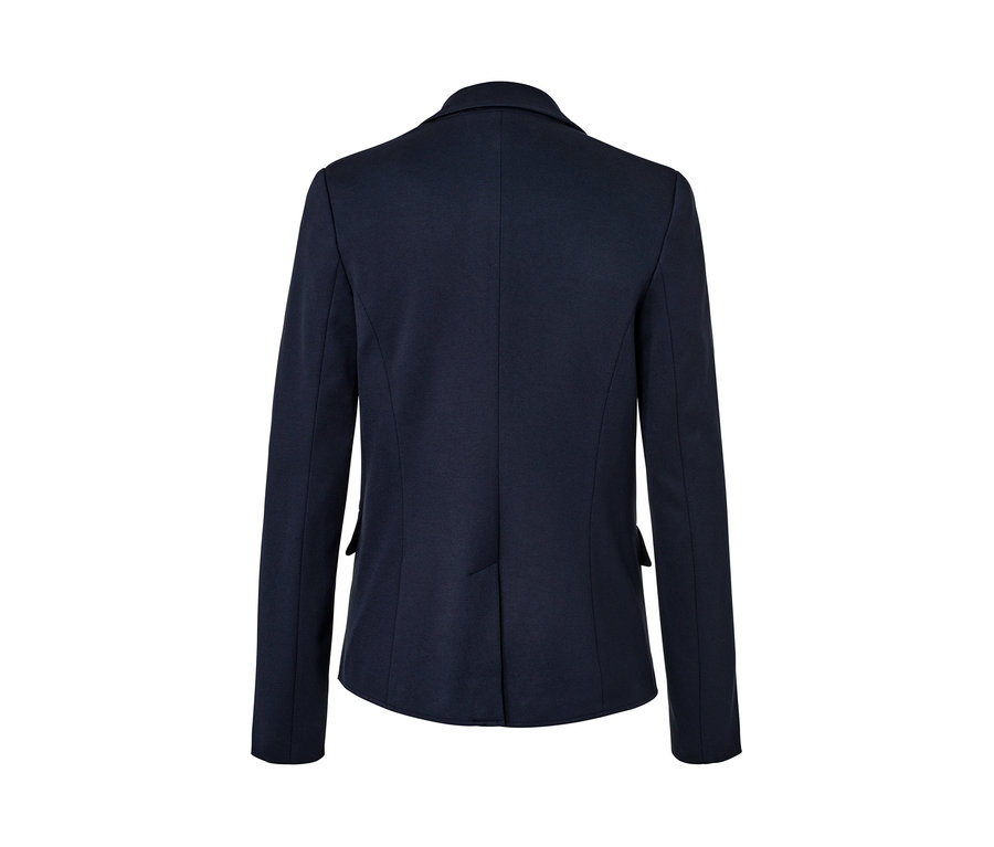 Blazer en jersey bleu marine vu de dos.