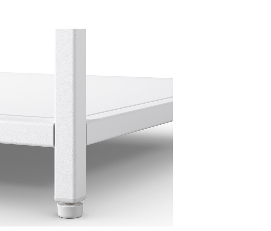 Détail d'une console en métal blanc.